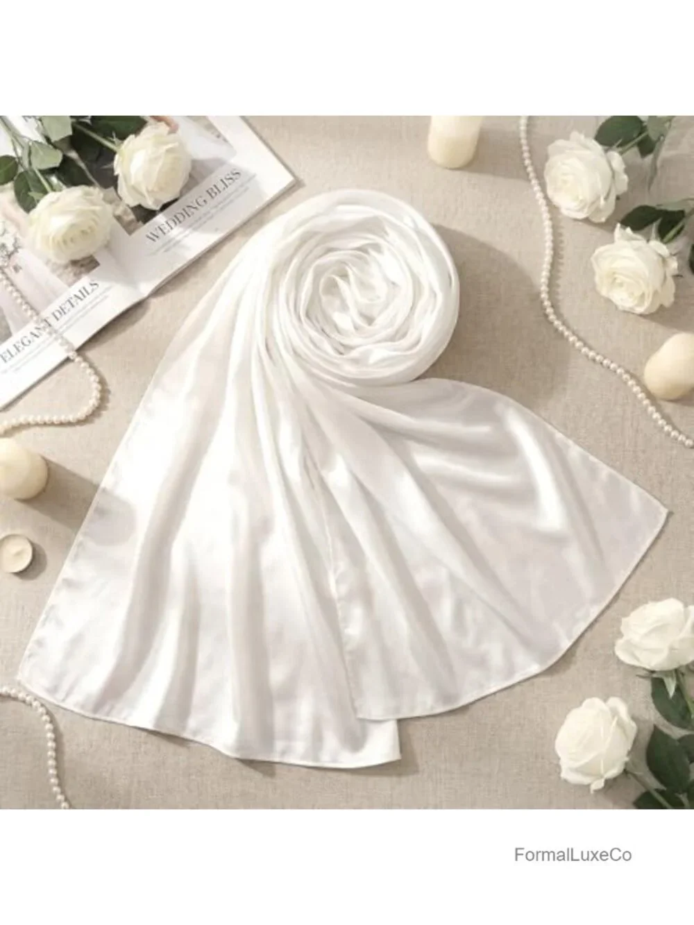 Satin Bridal Neck Scarf Wrap Long 118in Ivory Wedding Ceremony Accessory